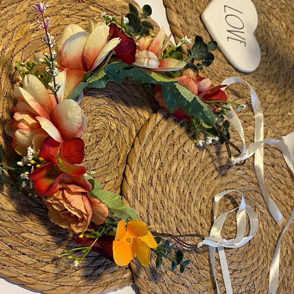 Floral Headband with Ribbon Ties